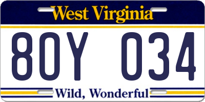 WV license plate 8OY034