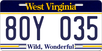WV license plate 8OY035