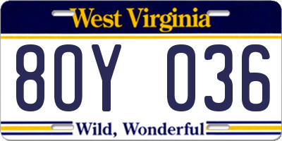 WV license plate 8OY036