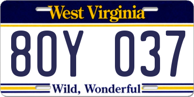 WV license plate 8OY037