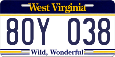 WV license plate 8OY038