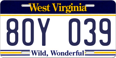 WV license plate 8OY039