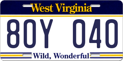 WV license plate 8OY040