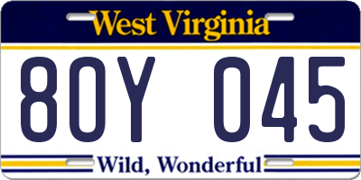 WV license plate 8OY045