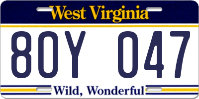 WV license plate 8OY047
