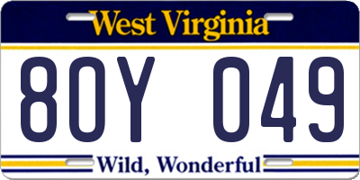 WV license plate 8OY049