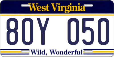 WV license plate 8OY050