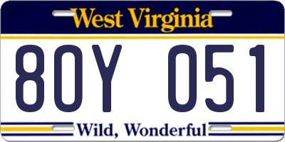 WV license plate 8OY051