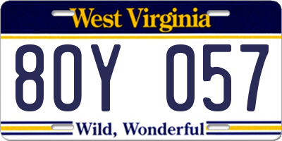 WV license plate 8OY057