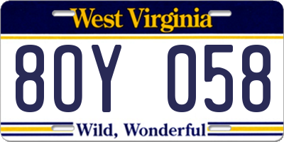 WV license plate 8OY058