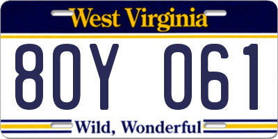 WV license plate 8OY061