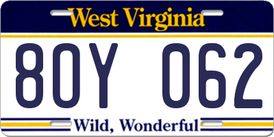 WV license plate 8OY062