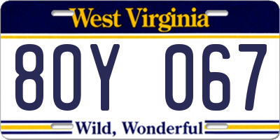 WV license plate 8OY067