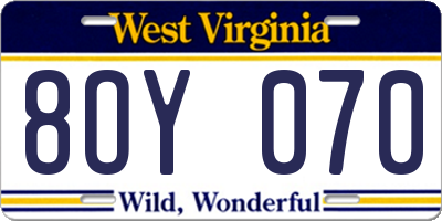 WV license plate 8OY070