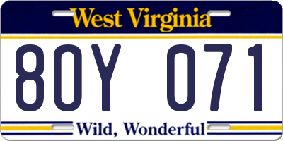 WV license plate 8OY071