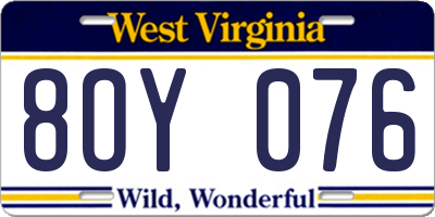 WV license plate 8OY076