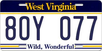 WV license plate 8OY077