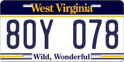 WV license plate 8OY078