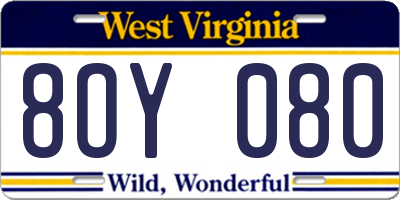WV license plate 8OY080