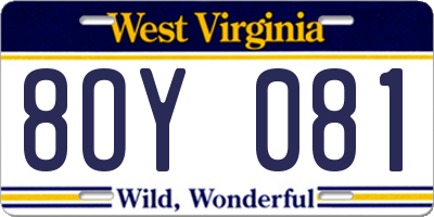 WV license plate 8OY081
