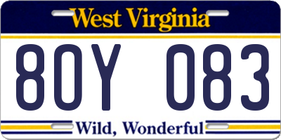 WV license plate 8OY083