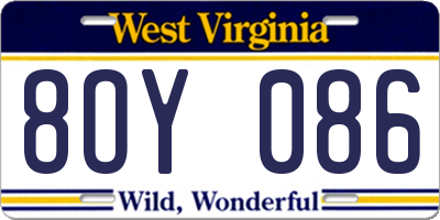 WV license plate 8OY086