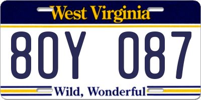 WV license plate 8OY087
