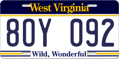 WV license plate 8OY092