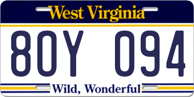 WV license plate 8OY094