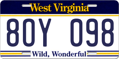 WV license plate 8OY098