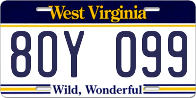 WV license plate 8OY099