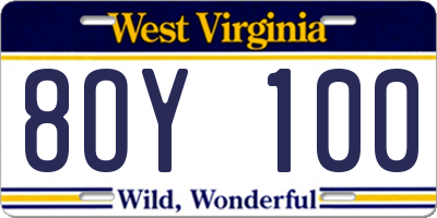 WV license plate 8OY100
