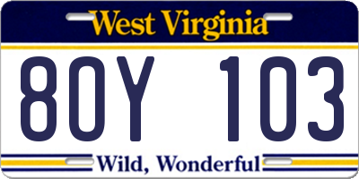 WV license plate 8OY103
