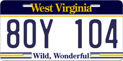 WV license plate 8OY104