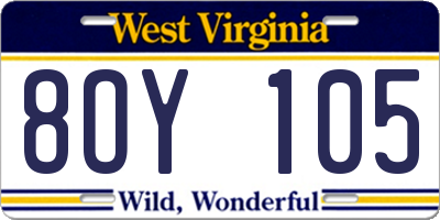 WV license plate 8OY105