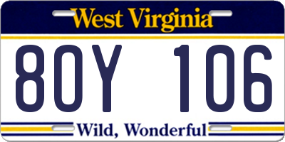 WV license plate 8OY106