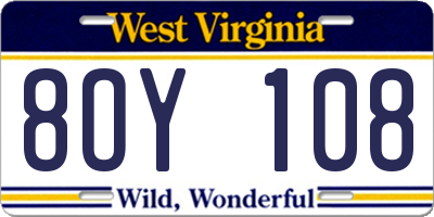 WV license plate 8OY108