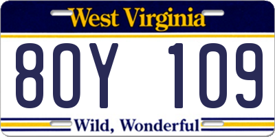 WV license plate 8OY109