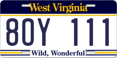 WV license plate 8OY111