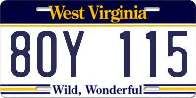 WV license plate 8OY115