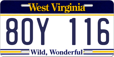 WV license plate 8OY116