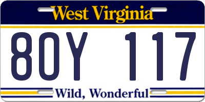 WV license plate 8OY117
