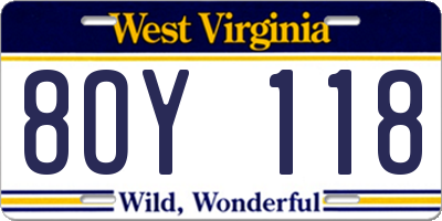 WV license plate 8OY118