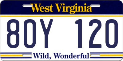 WV license plate 8OY120