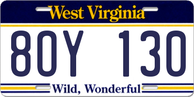 WV license plate 8OY130