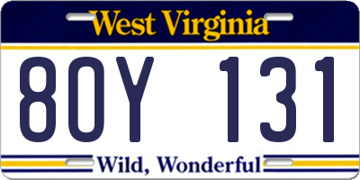 WV license plate 8OY131
