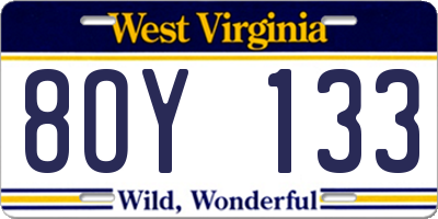 WV license plate 8OY133