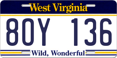 WV license plate 8OY136
