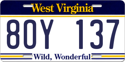 WV license plate 8OY137