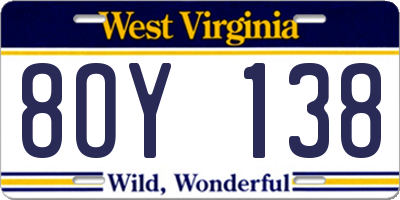WV license plate 8OY138